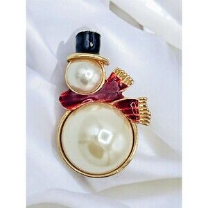 Eisenberg Ice Snowman Brooch Vtg Christmas Holiday R Faux Pearl Estate Pin